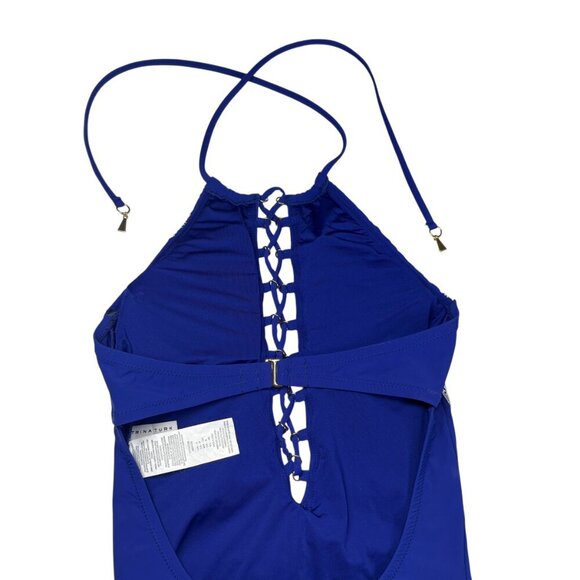 Trina Turk Blue Jakarta Embroidered Hi Neck One Piece Swimsuit Women's Size 4 - Picture 7 of 12